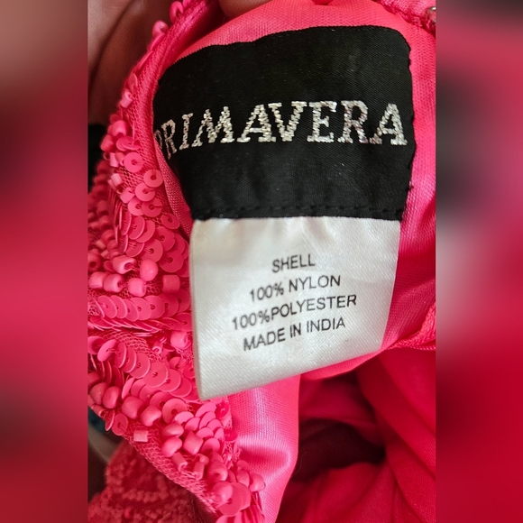 PRIMAVERA Couture One Shoulder Beaded Cocktail Dress In Neon Pink. Size 2 - Picture 7 of 15